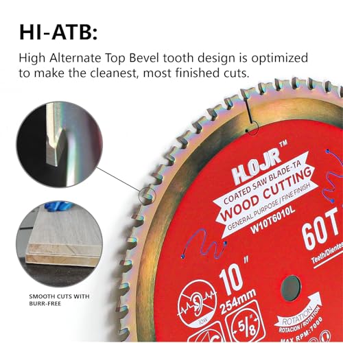 2-Pack 10" 60T & 90T 5/8" Arbor Woodworking Circular Saw Blade, Framing/Universal Wood Cutting Saw Blade,Special Anti-Thermal Adhesion Coating on Cutting Edge-TA, 10" 60T&90T 5/8" - size: 10" 60T+10" 90T
