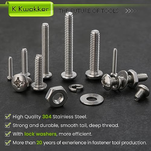 1059Pcs Nuts and Bolts Assortment Kit Phillips Pan Head #2-56#4-40#6-32#8-32#10-24#12-24 Machine Screws, K Kwokker 26 Sizes 304 Stainless Steel Screws Nut and Bolt Assortment with Screw Organizer - size: A. #2-56 - #12-24