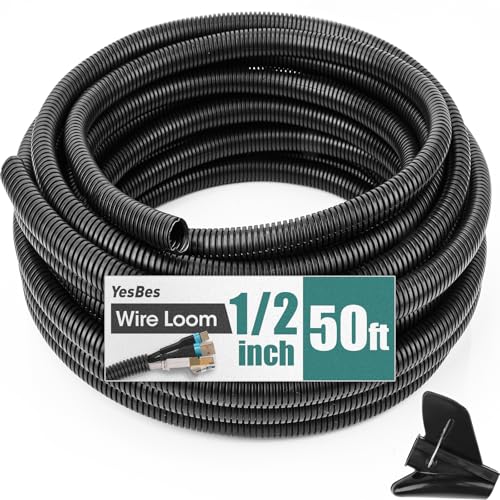 50 FT Wire Loom 1/2 Inch, Split Wire Loom Tubing Wire Conduit, Wire Protector Tubing – Black - color: 1/2" x 50ft-Black