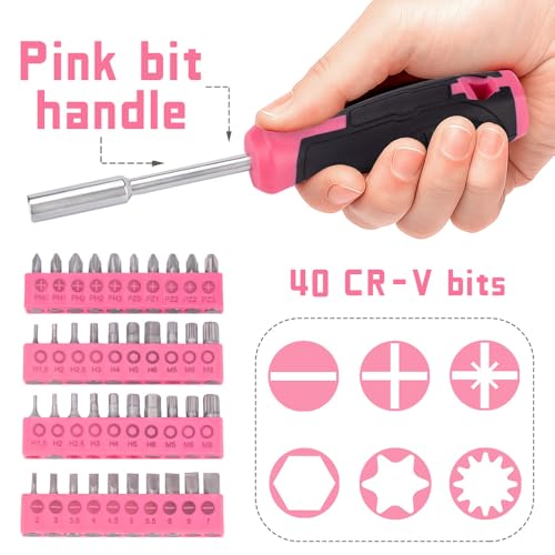63 Piece Pink Tool Set,Household Tool Kit with Bag for Women, Home, Garage, Office and College Dormitory Use