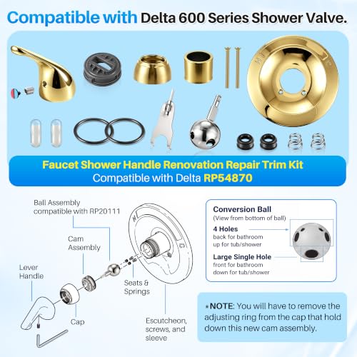 Shower Trim Kit Compatible with Delta RP54870, Lever, Polished Brass - color: Polished Brass