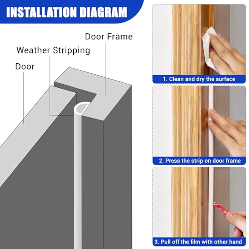 Weather Stripping Door Seal Self Adhesive Weather Strip Silicone D Shaped Door Seal Strip for Door Frame/Window Seal, 20FT, White Color (3/8" W × 5/16" T) - color: White, size: M (3/8" W × 5/16" T)