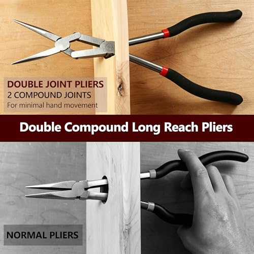 3PCS 13" Double Jointed Long Needle Nose Pliers Set, Ergonomic Soft Grips - size: 3pcs-Straight/45/90