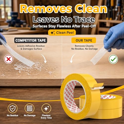SWRT Double Sided Woodworking Tape, 1 in x 108 ft Each, 3 Rolls Strong Hold