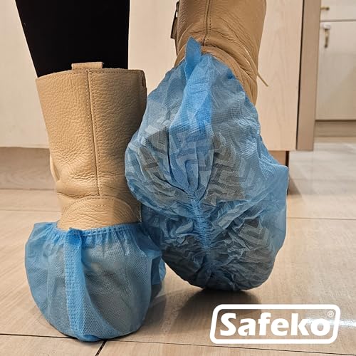 Premium Disposable Boot & Shoe Covers Booties, Durable, Non-Slip, Non-Toxic, Recyclable Protectors, Fits Most Shoes - Blue - Pack of 100 (50 Pairs) - style: Blue Bag of 100