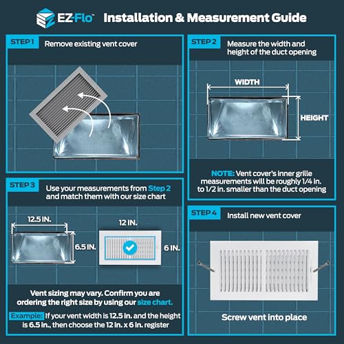 EZ-FLO 12 x 6 Inch (Duct Opening) Air Vent Cover for Wall or Ceiling, Two-Way Ventilation Register, Solid Steel HVAC Register Cover, White, 61612 - size: 12 in. x 6 in.