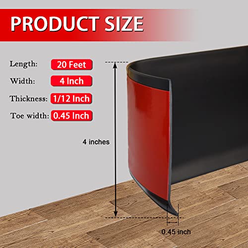 Vinyl Wall Base Baseboard Molding Trim 4" Flexible Self Adhesive Rubber Wall Base Moulding Trim Peel and Stick Design, 4 Inch x 20 Feet, Black (Pack of 2) - color: Black, size: 4in x 20ft (Pack of 2)