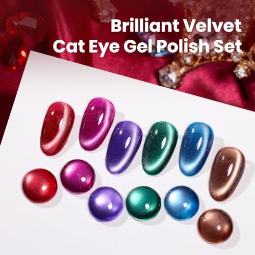 Beetles Fall Cat Eye Gel Nail Polish Set, 6 Colors Glitter Gel Polish Kit - color: 0-0-Brilliant Velvet