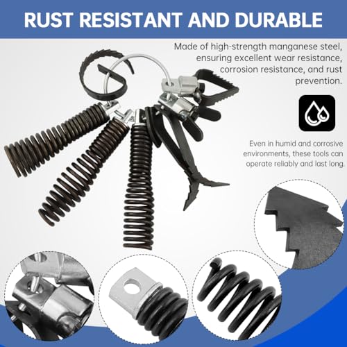8-Piece Drain Snakes Drill Attachment, Used in 50FT-100FT Drain Cleaning Machine, Suitable for 5/16-inch to 3/4-inch Drain Snakes Cable, Tackle Tough Clogs with Precision