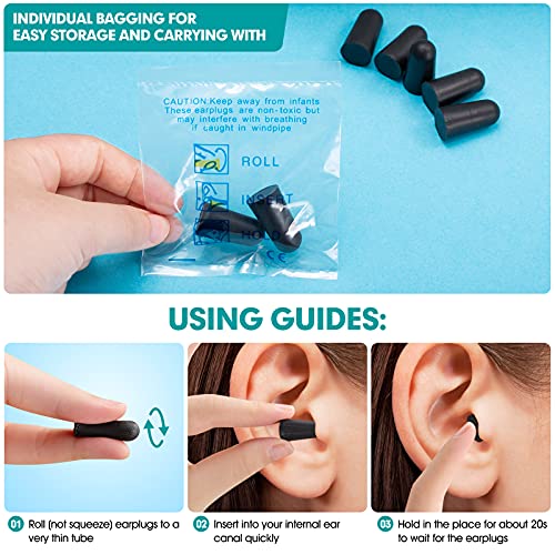 100 Pairs Black Foam Ear Plugs, 33dB NRR, Individually Wrapped - color: Black