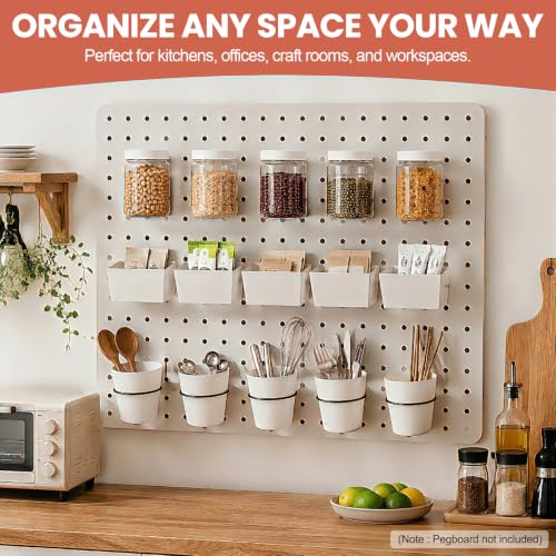 15PCS Pegboard Organizer Accessories, 5 Clear Storage Jars with Lids, 5 Bins and 5 Hanging Cups, Pegboard Containers for Garage, Workshop, Craft Room, Office and Home Organization