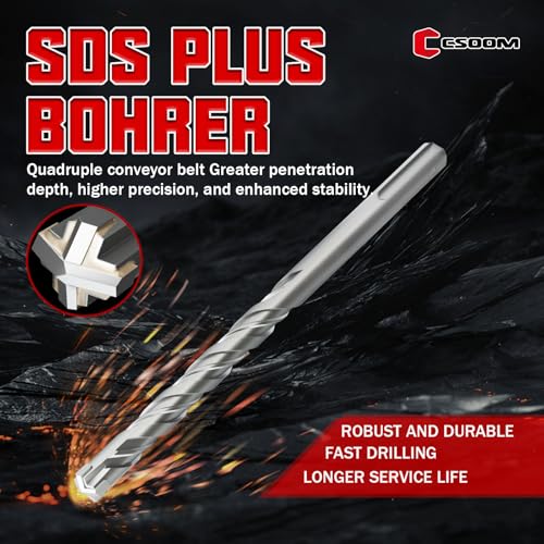 CSOOM SDS Plus Rotary Hammer Drill Bit 1/2"x6.3", Professional Concrete Drill Bit for Concrete, Brick, Stone and Cement Walls - size: 1/2"x6.3"