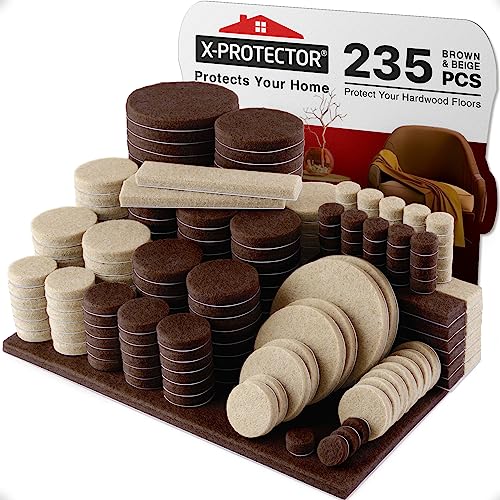235 pcs Felt Furniture Pads Brown & Beige X-Protector! for Hardwood Floors - size: 235 PCS Brown & Beige, Round & Square