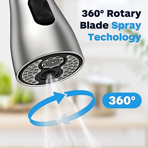 Kitchen Faucet Head Replacement 3 Modes with 17 Adapters, Pull Down Spray Head for Kitchen Faucet, Kitchen Sink Faucet Head G 1/2, Sprayer Head Replacement, Compatible with Moen，Delta, Kohler Faucets - color: Brushed Nickel with 17 Adapters