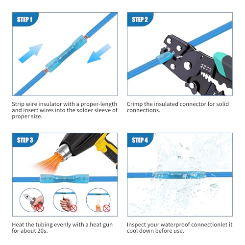 Heat Shrink Butt Connectors - 500Pcs 16-14 AWG Blue Waterproof Electrical Wire Connectors Automotive Marine Grade Wire Crimp Terminals Butt Splices for Cable,Boat,Home Electrical etc. - size: [16-14 AWG] x 500