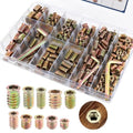 191 PCS Threaded Inserts for Wood, 10 Sizes-1/4-20, 5/16"-18, 3/8"-16 Threaded Wood Inserts Assortment Kit, Carbon Steel Screw in Nut with Hex Wrench for Home Office Furniture