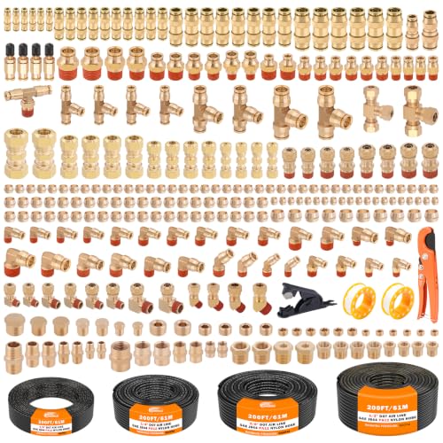 CheeMuii 300PCS Brass DOT Air Line Fittings with 4 Roll 200FT DOT Air Lines - size: 200FT-4ROLL-300PCS