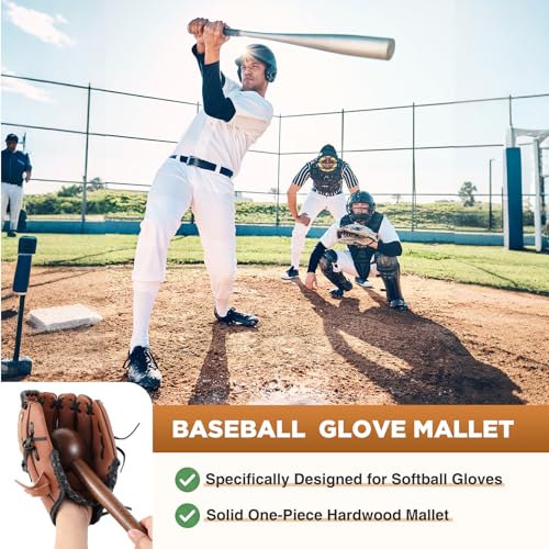 Hollowfly Baseball Glove Mallet 12 Inch Baseball Softball Glove Shaping Hammer with Leather Rope- Quick Create Ball Shaped Pocket for Softball - color: Walnut Wood Color