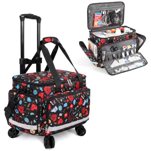 Medical Bag Rolling Roller Bag Trolley Duffel Nurses EMT CNA RN Empty for First Aid Responder Home Health Care Nursing Student Roll Duffle Bag Carry on Wheels Wheeled Work Physicians Doctor - color: Nurse