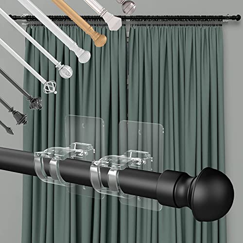 CIEMGNZOC 2PCS No Drill Curtain Brackets, Self-Adhesive Rods, Adjustable Curtain Hooks for Rods Under 1.57 Inch (Transparent) - color: 2 Pcs Transparent