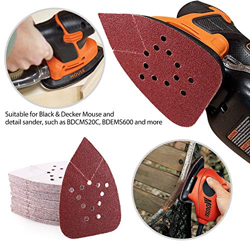 LotFancy 60 Grit Sanding Pads for Black and Decker Mouse Sanders, 12 Hole Hook and Loop Sandpaper - Detail Palm Sander Sanding Sheets, Pack of 50 - size: 60 Grit
