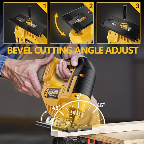 Jig Saw Compatible With Dewalt 20V Battery, NATBEESY Brushless Cordless jig saw tool, LED Work Light, 45° Beveled Cuts, Variable Speed 2900RPM, 3 Orbital Action, 6 Blades for Wood Cutting, Tool Only