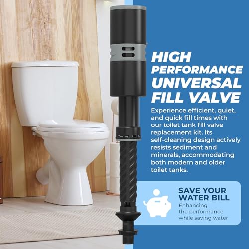 Toilet Fill Valve Replacement, Adjustable 8.7" to 12.2" Toilet Tank Fill Valve, Easy Install, Fix Running Toilet, Quiet Refill, Fits Most Standard Toilets (1 Pack (Single Replacement))