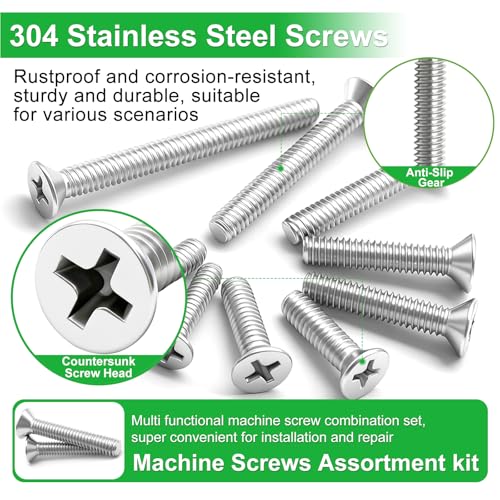 Twidec/102PCS Machine Screw Kit,304 Stainless Steel #6-32#8-32 Electrical Long Outlet Screws Phillips Flat Head Electricians Screws 5/8 to 2 inch for Wall Plate Switch, Receptacles Mounting Screw - size: #6-32 #8-32 Assorted Sizes, style: SS Flat Head