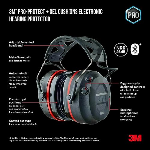 3M Pro-Protect + Gel Cushions Electronic Hearing Protector with Bluetooth Wireless Technology, NRR 26 dB