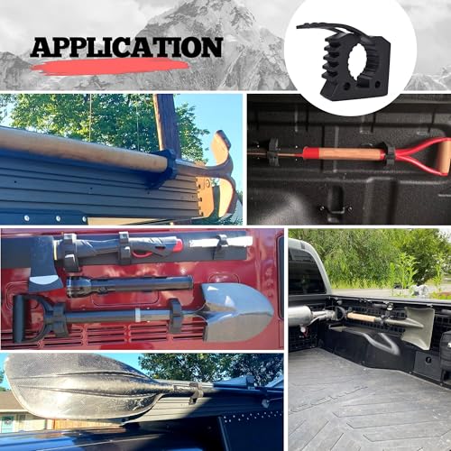 Quick Grip Rubber Clamp for Tools Equipment Mounting, Tool Holder for 1-1/7" to 1-3/7" Diameter Objects Molle Panel UTV Off Road Accessories, Roof Rack Shovel Mounting Kit(2 Pack) - color: 2 Pack Black