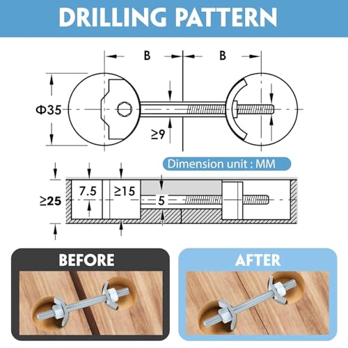 Countertop Miter Bolt Kit 5-Pack M8x100mm, Draw Bolt Connector for Butcher Block, Zip Bolt Fastener for Furniture Joints & Table Top Hardware (5)