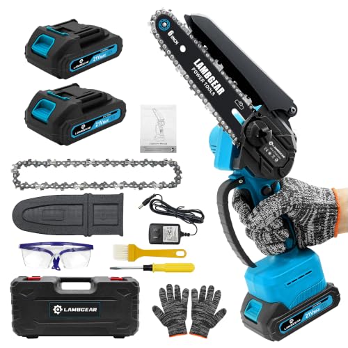 Mini Chainsaw Cordless 6 Inch Electric Chainsaw pruning saw Battery Powered Handheld Portable Chain Saw With 2 Batteries/Automatic Oiler for Tree Trimming Wood Cutting Pruning Garden, Black - size: 6 inch(Black)