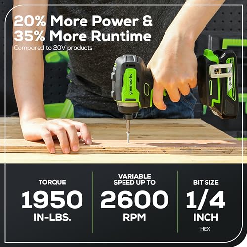 Greenworks 24V Brushless 1950 in./lbs Impact Driver, 1/4-inch Hex Variable Speed, Tool Only - size: Tool Only(1950 in-lbs Impact Driver)