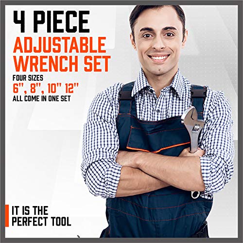 HORUSDY 4-Piece Adjustable Wrench Set, CR-V Steel, Adjustable Wrenches Set(6-inch, 8-inch, 10-inch, 12-inch) - style: 4pcs Adjustable Wrench Set