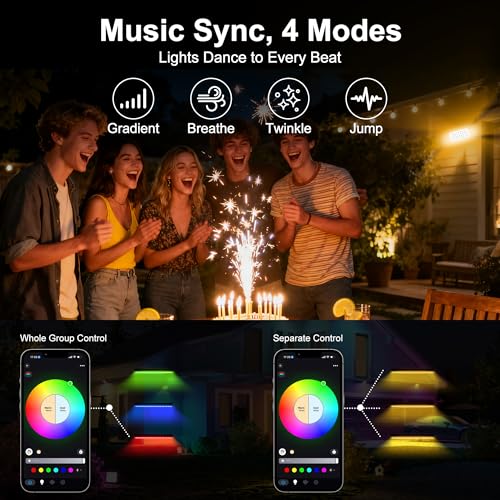 Smart Flood Light Outdoor – 360W RGBCW Color-Changing LED Floodlight, WiFi APP & RF Remote Control, Alexa/Google Voice, 50 Scene Modes, IP65 Waterproof - color: 5*72W Adjustable RGBCW Flood Light