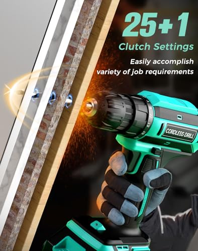 Cordless Drill, 20V MAX Power Drill Set with 2.0Ah Power Pack & Charger, 3/8 Inch Keyless Chuck, Variable Speed, 25+1 Position and 56PCS Bits/Screws, Power Tools for Home Projects - color: Bbayblue