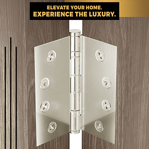 Solid Brass Door Hinge Heavy Duty Ball Bearing Shiny Silver 4x4 Inch - Set of 2 Hinges (Polished Nickel) - color: Polished Nickel