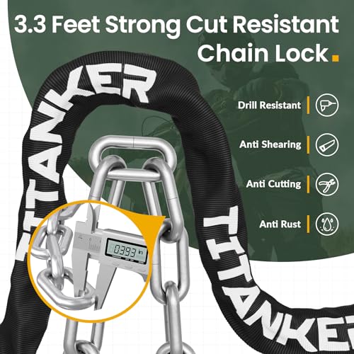 Titanker Bike Chain Lock with Keys, 3.3 Feet Security Heavy Duty Anti-Theft Bicycle Chain Locks for Bike, Motorcycle, Bicycle, Door, Gate, Fence, Grill (6mm, 8mm, 10mm Thick Chain) - color: Black-10mm Chain