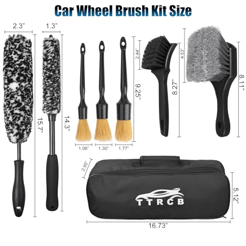8Pcs Wheel Brush, Tire Brush, Wheel Cleaner Brush Set - 2 Soft Wheel Cleaning Brushes, Detailing Brush & Hard Tire Scrubber, Flexible and Durable Rim Cleaning Brush Kit for Wheels and Tires