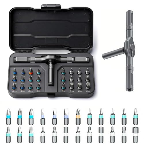 2026 New Tools 24 in 1 Magnetic Ratchet Screwdriver Set, Multi Bit DIY Magnetic Screwdriver Set with Detachable Ratchet Handle, Portable Precision Repair Tool Kit for Furniture, Electronics, Bicycle - size: 24 in 1