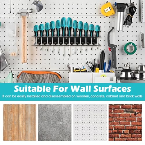 Screwdriver Holder Wall Mount with 23 Holes, 12.6" Heavy Duty Metal Utility Storage Rack for Screwdrivers Small Tools, Hand Tools Organizer Pliers Rack for Garage Workshop Shed(SIZE:12.6")
