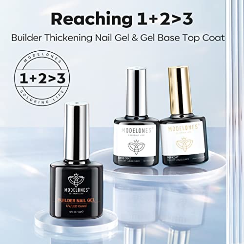 modelones Builder Nail Gel with Gel Top Coat, 3Pcs Clear Builder Nail Kit - color: A1 Clear Gel Builder with Base Top Coat, size: 0.5 Fl Oz (Pack of 3)