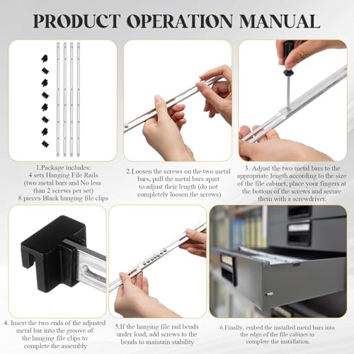 12 Pcs Metal Adjustable File Cabinet Rails Set, Silver,25 Inch-46 Inch - color: Silver, size: 25 Inch-46 Inch