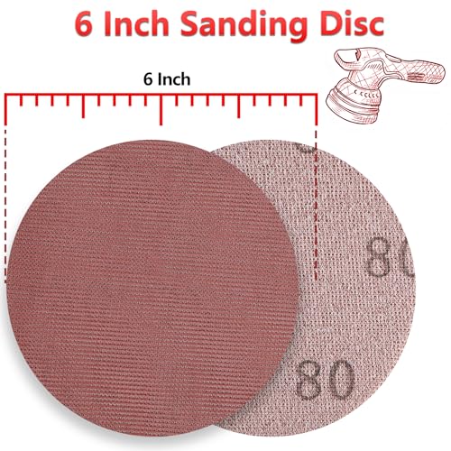 50 Pcs 6 Inch Mesh Sanding Disc Assortment for Random Orbital Sander | 80 120 180 240 320 Grit, Dust Free & Anti-Clogging Hook & Loop Round Sandpaper for Woodworking, Furniture & Metal - style: 6 Inch