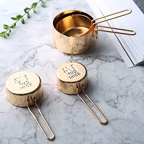 Gold Measuring Cups and Spoons Set, 8 PCS Metal Measuring Cups and Stainless Steel Measuring Spoons Set for Kitchen - color: Gold