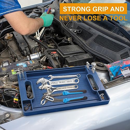 3 Pieces, Flexible Tool Tray, Rubber Tool Mat Trays, Non-Slip Tool Organizer, Heat and Oil Resistant Rubber, for Automotive and Home Tool Tray, 14 x 9 x 1 Inch, Blue