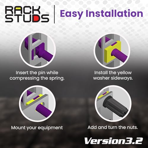 Rackstuds P20 Series II - Server Rack Screws 20-Pack | Cage Nut Replacement Purple 3.2mm/0.126" | A Faster, Easier Solution for Rack mounting Gear in 19" Racks with Square Punched Vertical Rails - color: Purple, size: 20 Pack