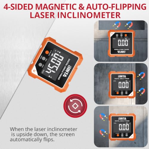 BINTA Digital Angle Finder with Laser, 4-side Magnetic Angle Gauge Orange - color: Orange