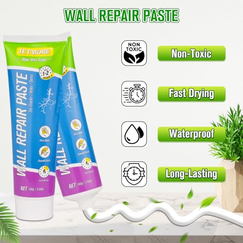 JETMORE 12 Pcs Drywall Repair Kit, 3 x 3.5 oz Wall Repair Paste for Cracks | Wall hole filler repairs nail holes, cracks and dents, Spackle wall repair suits sanding and repainting after application