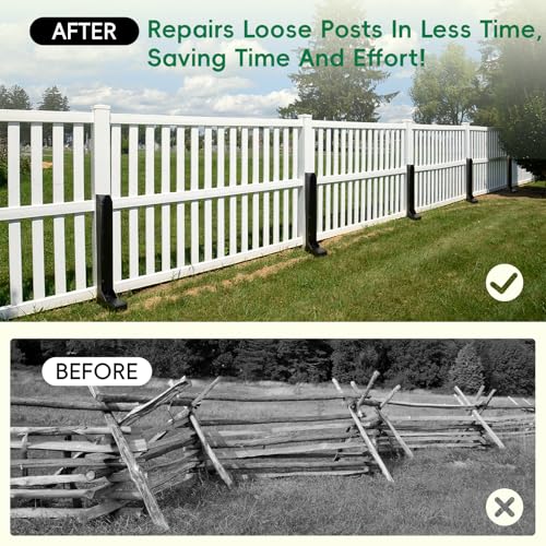 2 Pack Fence Post Repair Kits with Strong One-Piece Steel Anchor & Stakes - color: Black-2pack